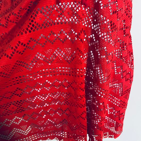 SuperPrity NWT Red Crochet Lace Tankini Top Crossover Back Flattering Sz L - Picture 4 of 11
